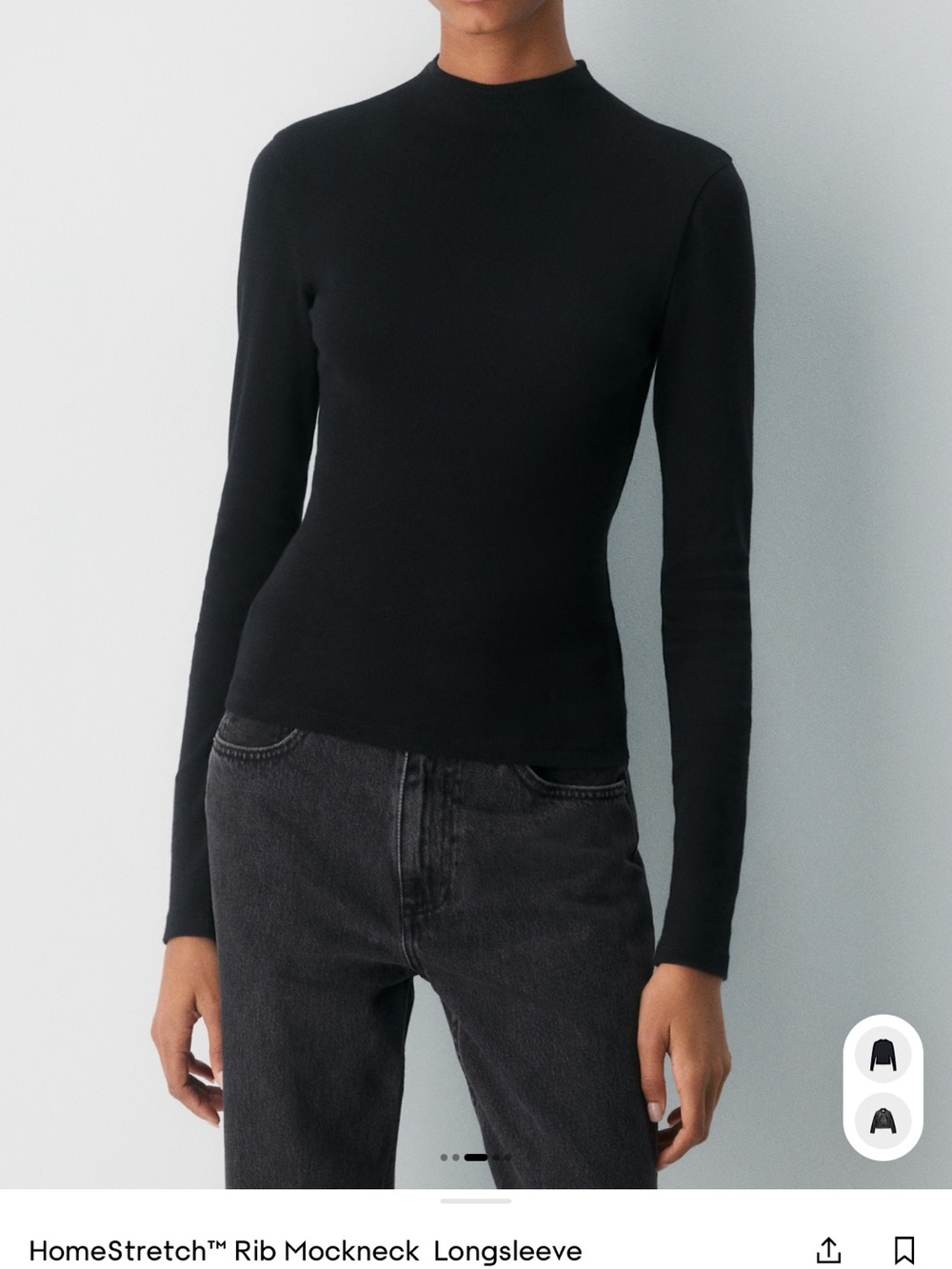 Aritzia HomeStretch Ribbed Mockneck Long Sleeve Top — Black